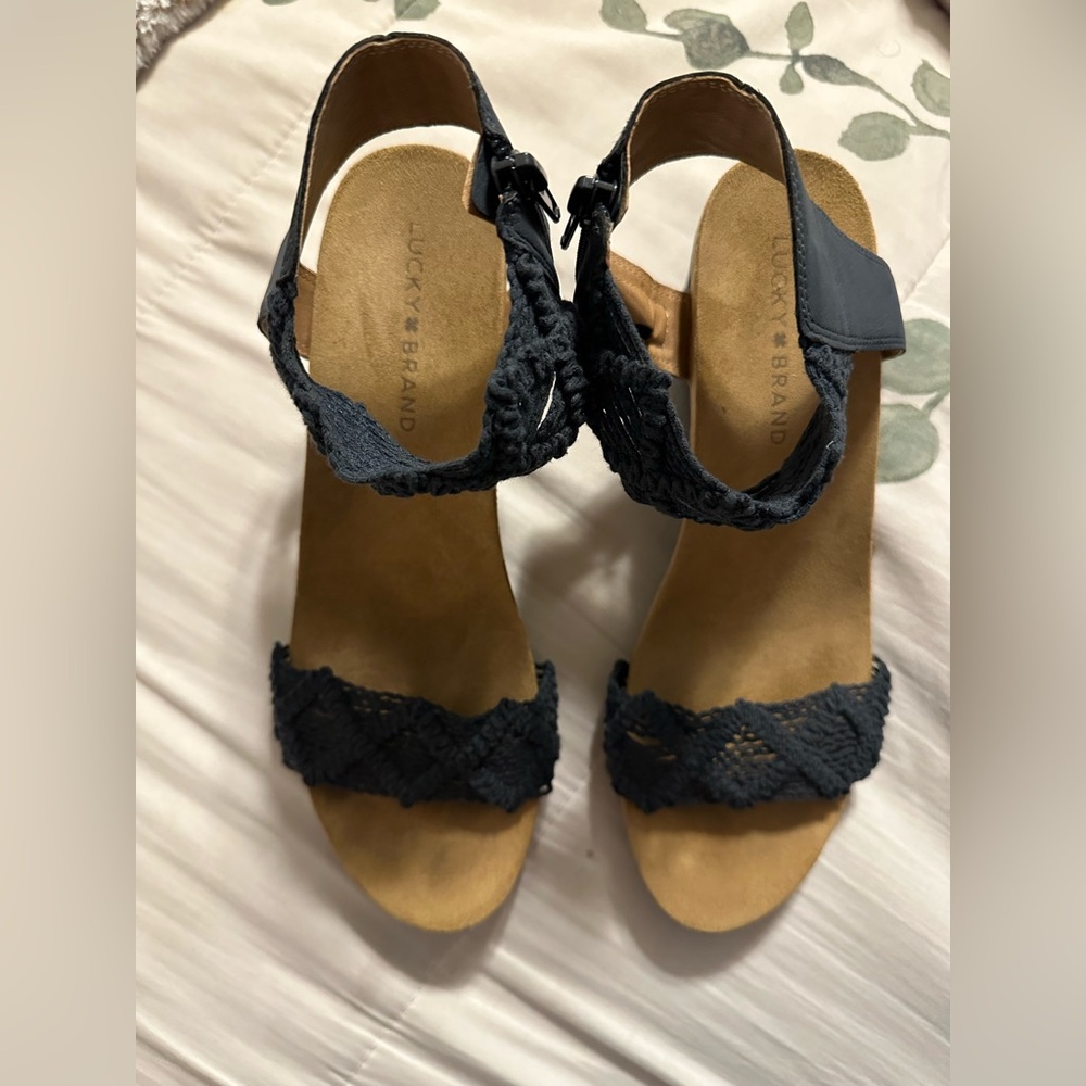 Lucky Brand Navy Blue Wedge Sandals